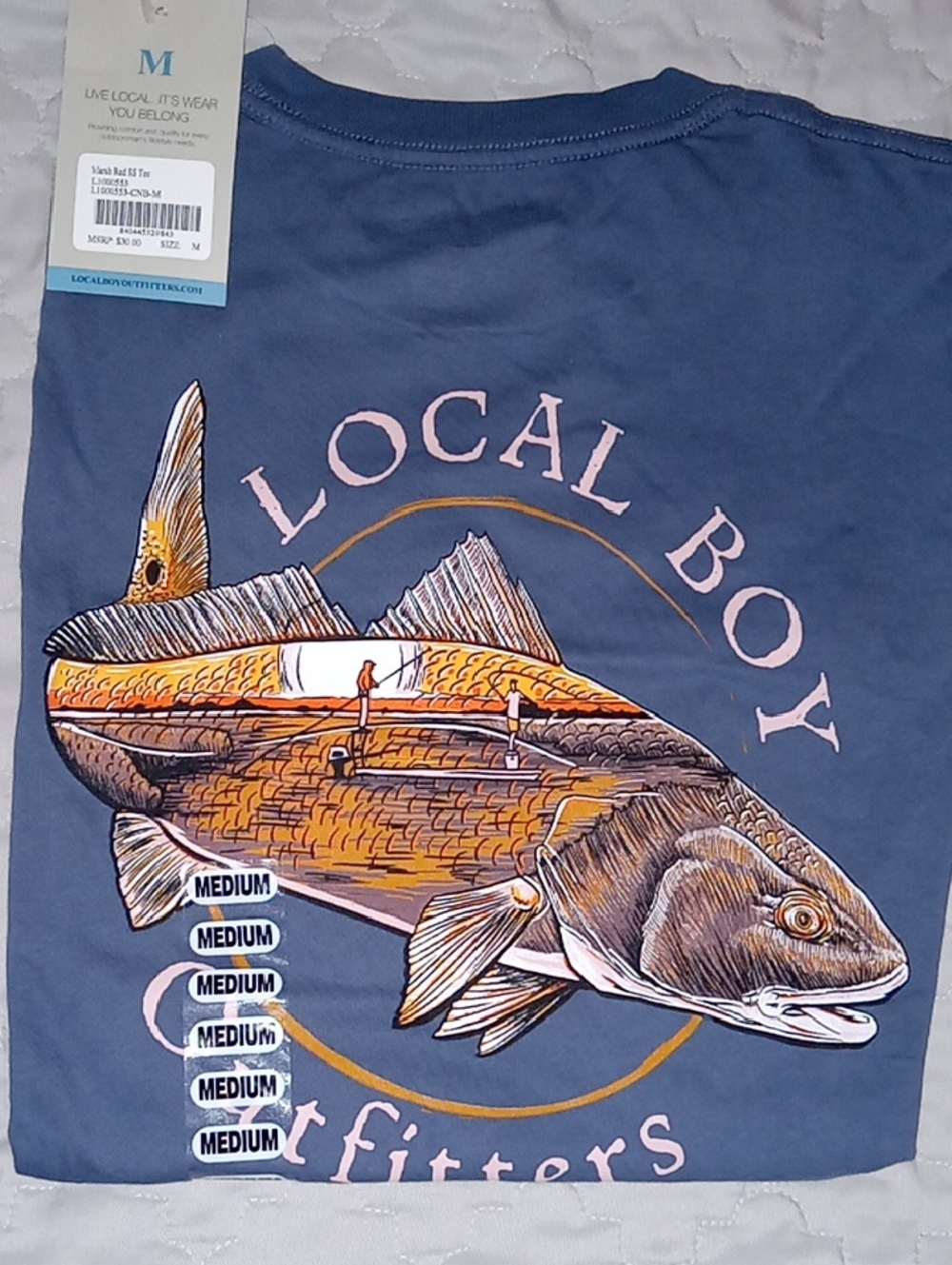 Local Boy Outfitters Mens Blue Fishing Graphic Tee - Large Fish Design
